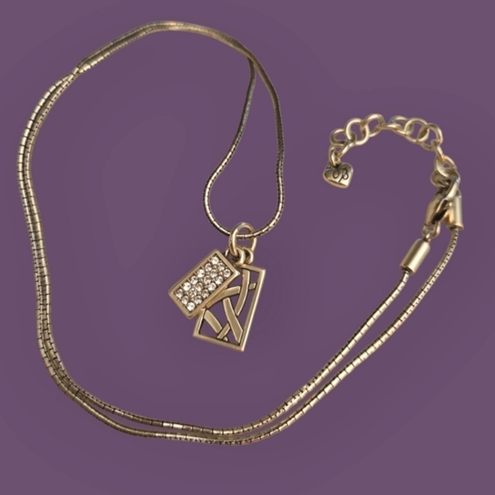 BRIGHTON Meridian Zenith Silver Plated Rectangle Pendant Snake Chain Necklace